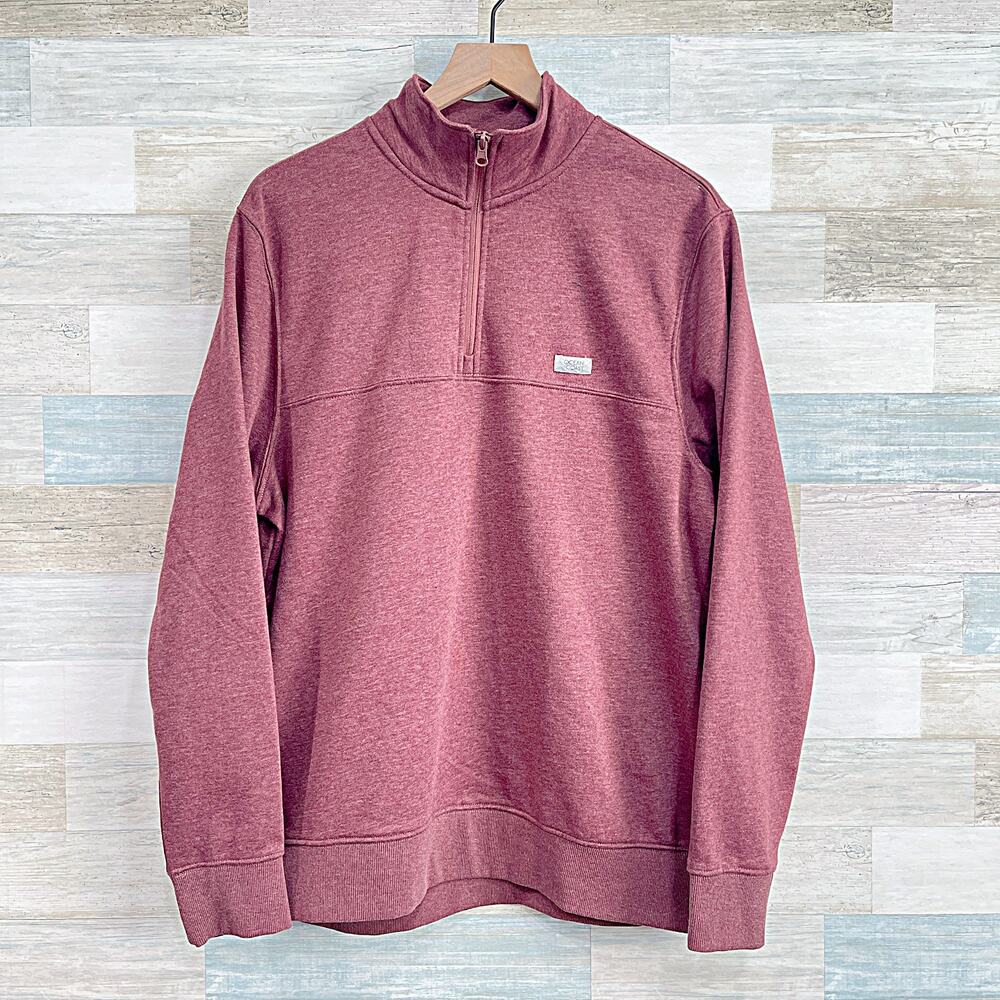 Ocean + Coast 1/4 Zip Mock Neck French Terry Sweatshirt Red Cotton Mens Medium